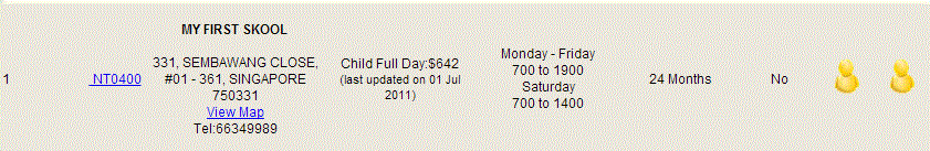 child care center search result display