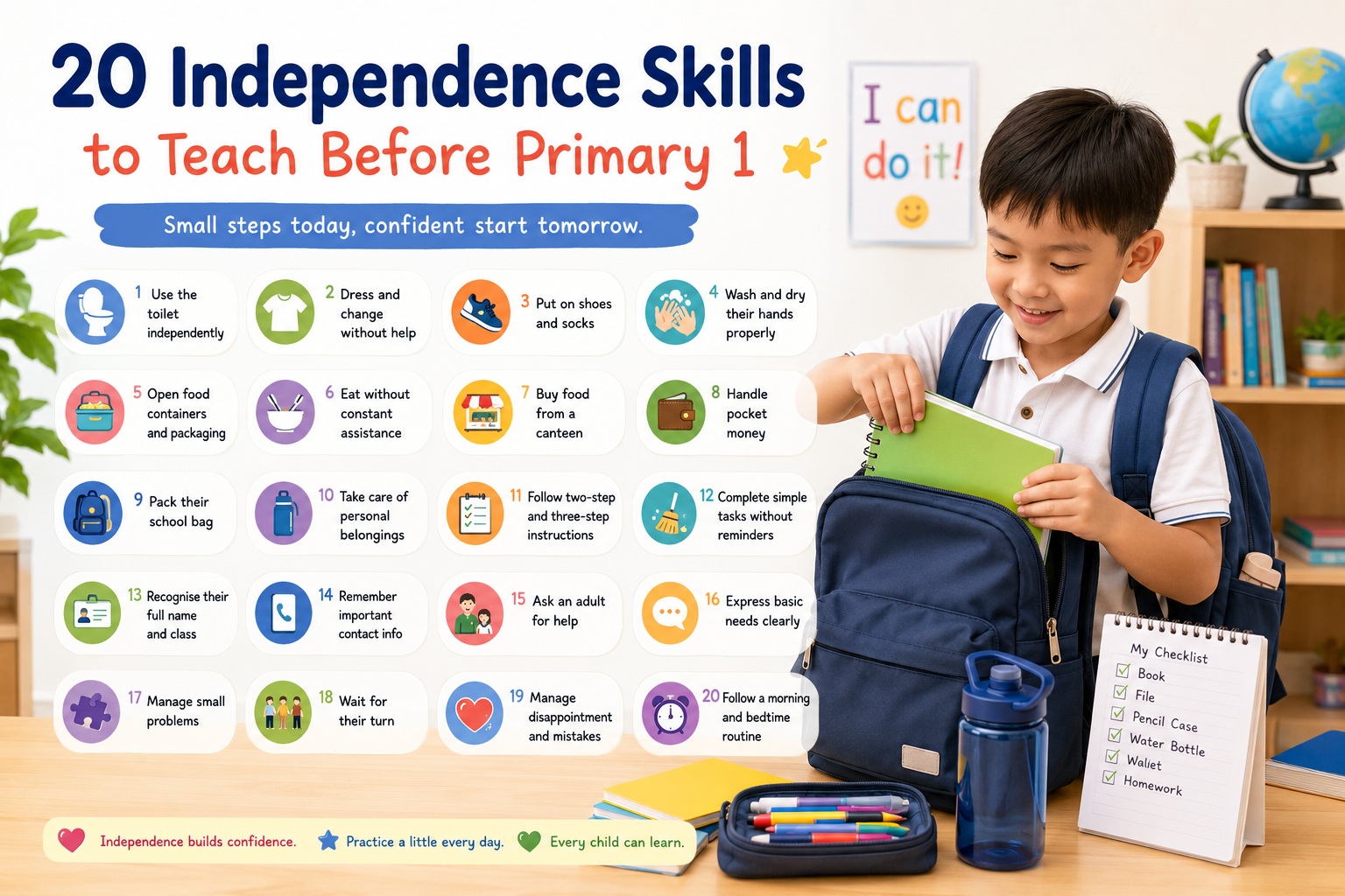 20 Independence Skills to Teach Before Primary 1